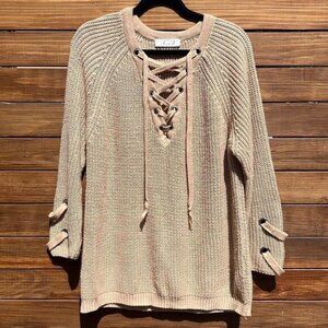 Chunky Knit Lace-Up Sweater